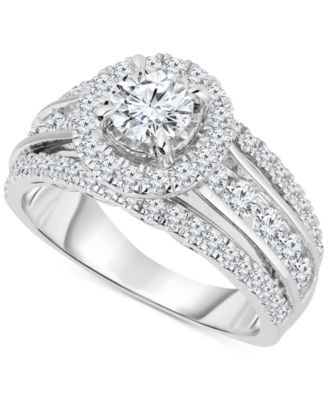 Macy's - Diamond Halo Three Row Engagement Ring (2 ct. t.w.) in 14k White Gold