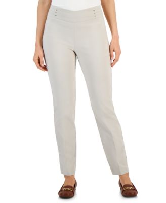 JM Collection - Petite Studded-Rivet Straight-Leg Pants