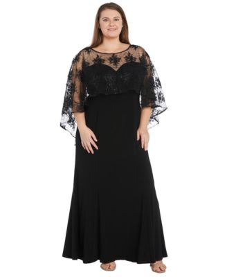 R & M Richards - Plus Size Embroidered-Capelet Gown