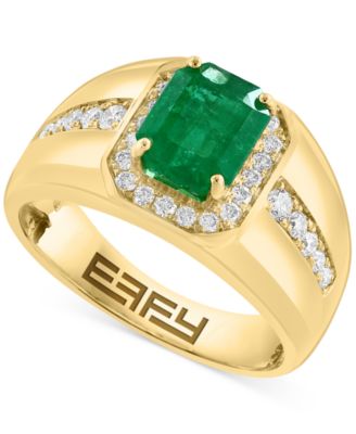 EFFY Collection - Men's Emerald (2-1/5 ct. t.w.) & Diamond (1/2 ct. t.w.) Halo Ring in 14k Gold