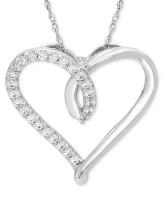 Macy's - Diamond Open Heart 18" Pendant Necklace (1/5 ct. t.w.) in 14k White gold