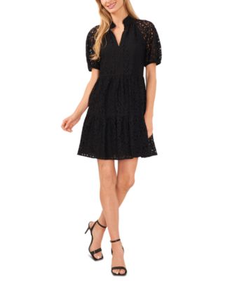 CeCe - Women's Lace Babydoll Puff-Sleeve Tiered Dress