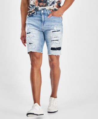 GUESS - Men's Logan Slim-Fit Destroyed Denim Shorts