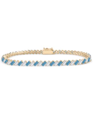 Macy's - Blue Topaz (3-7/8 ct. t.w.) & White Topaz (1-1/3 ct. t.w.) Baguette Tennis Bracelet in 14k Gold-Plated Sterling Silver