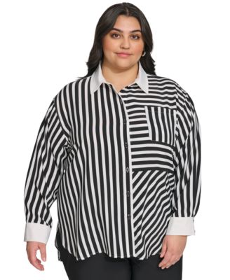 KARL LAGERFELD PARIS - Trendy Plus Size Striped Button-Front Shirt