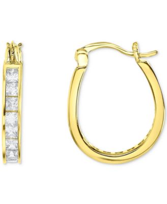 Macy's - Cubic Zirconia Princess Small Oval Hoop Earrings in 14k Gold-Plated Sterling Silver