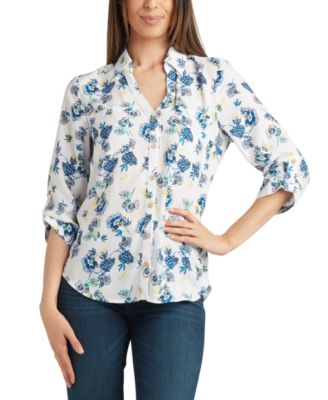 BCX - Juniors' Printed Roll-Tab Button-Front Shirt
