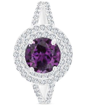 Macy's - Amethyst (1-1/5 ct. t.w.) & Lab-Grown White Sapphire (5/8 ct. t.w.) Halo Birthstone Ring in Sterling Silver (Also in Additional Birthstones)