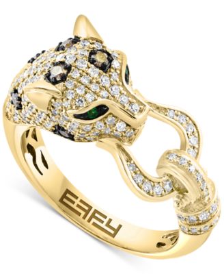 EFFY Collection - Multicolor Diamond (3/4 ct. t.w.) & Emerald Accent Panther Head Statement Ring