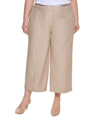 Calvin Klein - Plus Size Linen Cropped Wide-Leg Pants