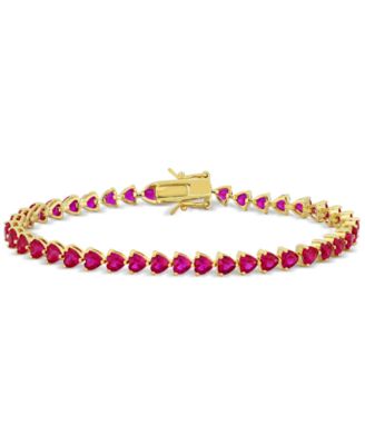 Macy's - Lab-Grown Ruby Heart Shape Tennis Bracelet (12-1/3 ct. t.w.) in Yellow-Plated Sterling Silver