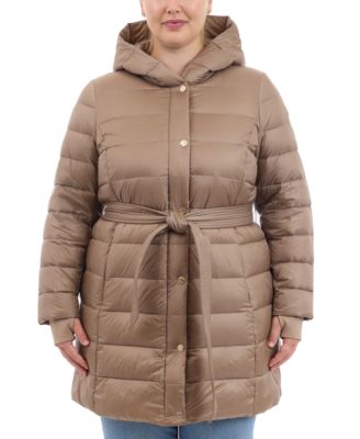 Michael Kors - Plus Size Hooded Belted Down Puffer Coat