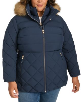 Tommy Hilfiger - Plus Size Faux-Fur-Trim Hooded Puffer Coat