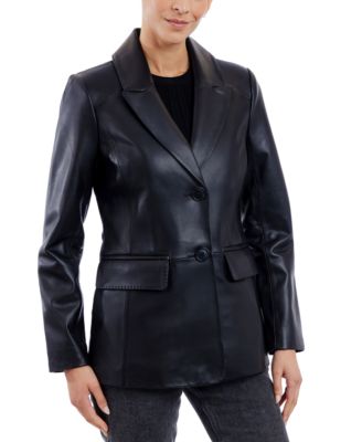 Anne Klein - Women's Leather Button-Front Blazer Coat