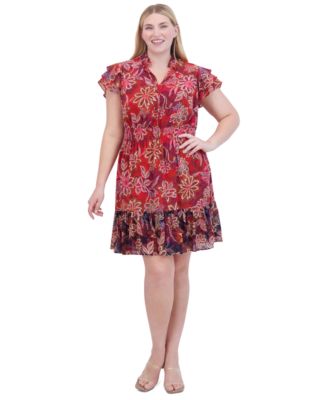 Vince Camuto - Plus Size Printed Chiffon Smocked-Waist Dress