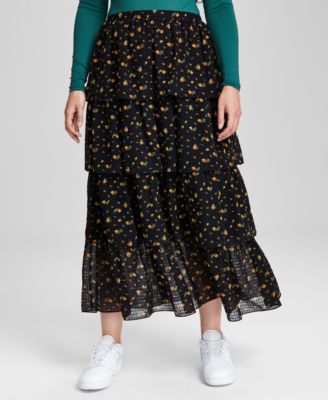And Now This - Women's Floral-Print Tiered Midi Skirt
