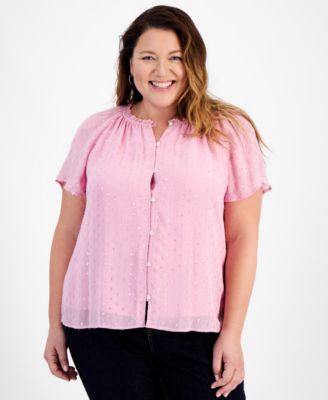 Style & Co - Plus Size Flutter-Sleeve Shine Blouse x
