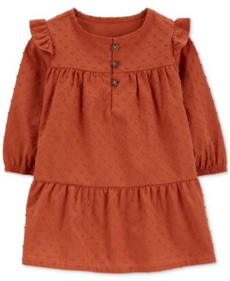 Carter's - Baby Girls Textured Cotton Flutter-Shoulder Dress