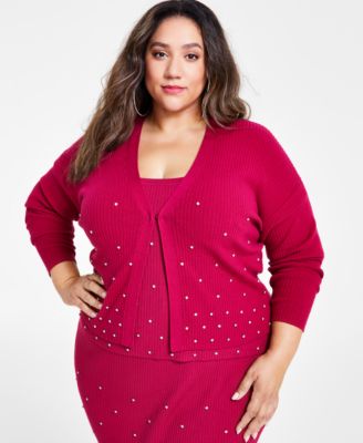 Nina Parker - Trendy Plus Size Embellished Rib-Knit Cardigan