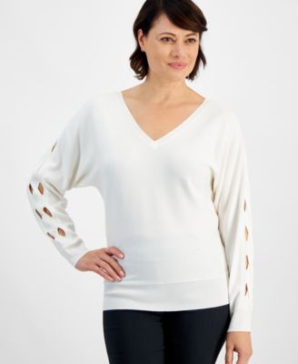 JM Collection - Women's Cutout-Sleeve Dolman Sweater