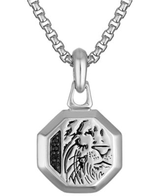 Bulova - Men's Black Diamond Lion Head Silhouette Pendant Necklace in Sterling Silver-Plate, 24" + 2" extender, BVP1057-WSAA