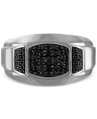 Bulova - Men's Black Diamond Triple Cluster Ring (1/2 ct. t.w.) in Sterling Silver-Plate, BVR1025-WSAA