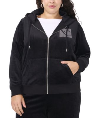 Vince Camuto - Plus Size Velour Rhinestone-Logo Hoodie