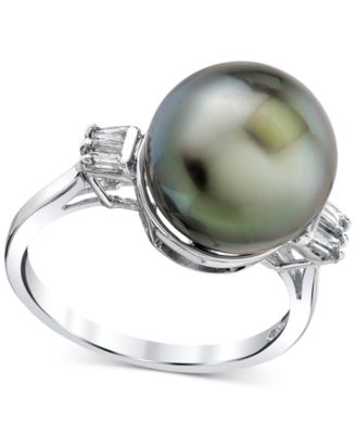 Macy's - Cultured Tahitian Pearl (11mm) & Diamond (1/5 ct. t.w.) in 14k White Gold