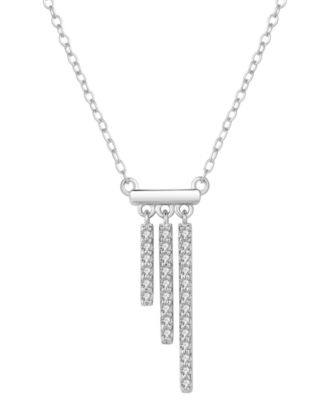 Macy's - Diamond Asymmetric Dangle Bar 18" Pendant Necklace (1/5 ct. t.w.) in Sterling Silver