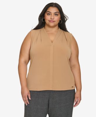 Calvin Klein - Plus Size Gathered-Shoulder Sleeveless Top