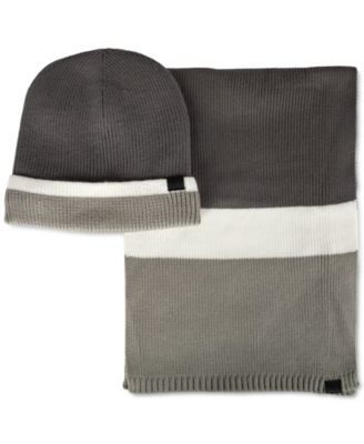 Kenneth Cole Reaction - Men's Brushed Stripe Beanie & Scarf Set