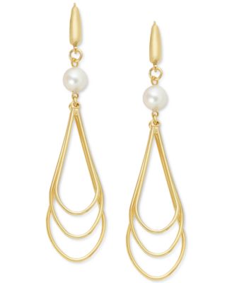 Macy's - Cultured Freshwater Pearl (7-1/2 - 8mm) Openwork Drop Earrings in 14k Gold-Plated Sterling Silver