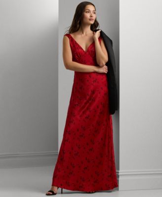 Lauren Ralph Lauren - Women's Floral Satin Charmeuse Cowlback Gown