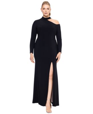 XSCAPE - Plus Size Shoulder-Cutout High-Slit Evening Gown