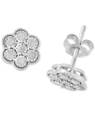 EFFY Collection - Diamond Flower Cluster Stud Earrings (1/5 ct. t.w.) in Sterling Silver