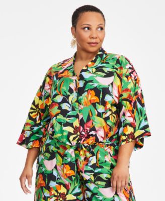I.N.C. International Concepts - Plus Size Short-Sleeve Tie-Front Top
