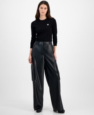 HUGO - Women's Mid-Rise Faux-Leather Cargo Pants