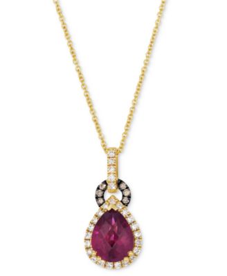 Le Vian - Rhodolite (2-1/10 ct. t.w.) & Diamond (1/4 ct. t.w.) Pear-Shape Halo 20" Adjustable Pendant Necklace in 14k Yellow Gold