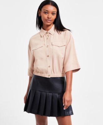 Bar III - Women's 3/4-Sleeve Button-Front Crop Blouse