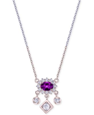 Macy's - Gemstone (1 ct. t.w.) & White Topaz (5/8 ct. t.w.) Pendant Necklace in Sterling Silver or 10k Gold-Plated Sterling Silver, 18"