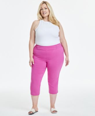 JM Collection - Plus Size Bandleader Riveted-Waist Capris