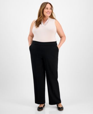 AK Anne Klein - Plus Size Pull-On Wide-Leg Pants