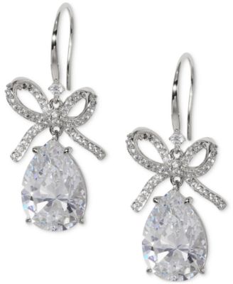 Eliot Danori - Silver-Tone Pav&eacute; Bow & Pear-Shape Cubic Zirconia Drop Earrings