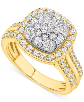 Macy's - Diamond Square Cluster Engagement Ring (1-1/2 ct. t.w.) in 14k Yellow & White Gold