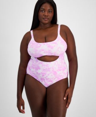 Salt + Cove - Trendy Plus Size Tie-Dye Cutout One-Piece Swimsuit