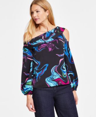 I.N.C. International Concepts - Women's Printed Asymmetrical One-Shoulder Top