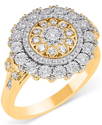 Macy's - Diamond Baguette & Round Halo Cluster Ring (1/4 ct. t.w.) in 14k Gold