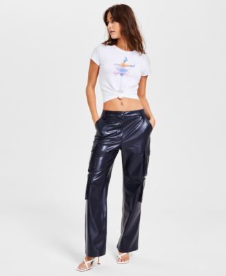 GUESS - Women's Kori High-Rise Faux-Leather Cargo Pants