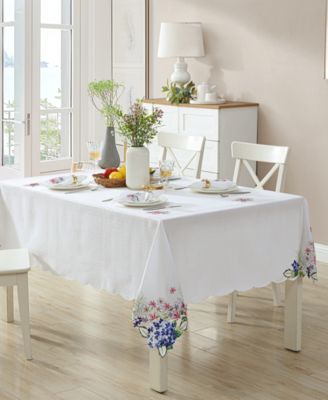 Elrene - Hydrangea Cutwork Fabric Tablecloth, 60" x 84"
