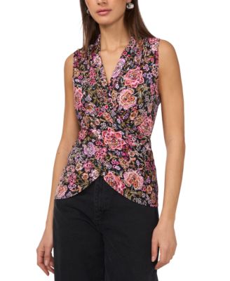 Vince Camuto - Women's Floral-Print Faux-Wrap Sleeveless Top